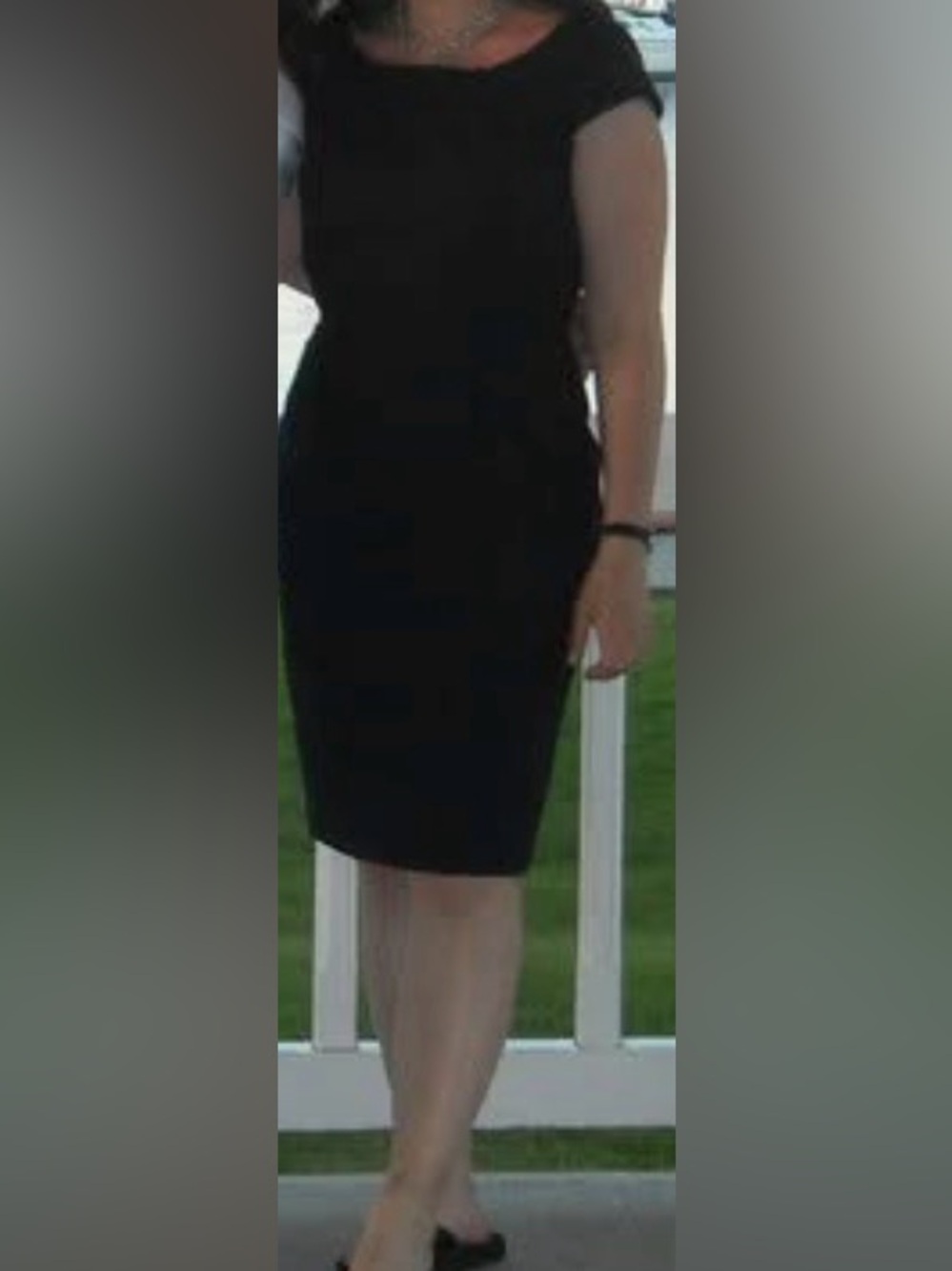 Calvin Klein Black Cap-Sleeve Sheath Dress with Pleated Neckline Size 6